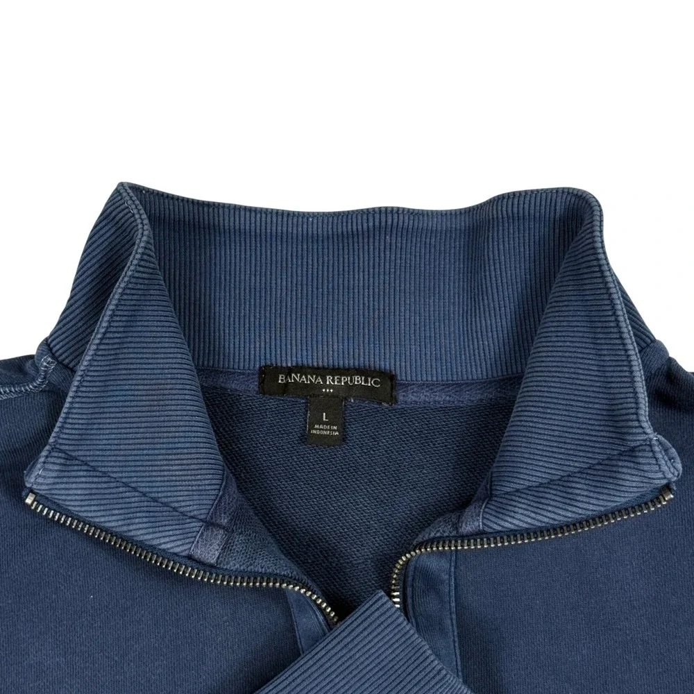 Banana Republic Mens Large Navy Blue Quarter Zip French Terry Cotton Sweatshirt